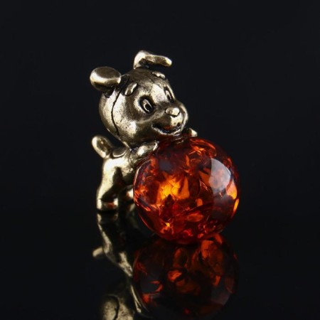 Souvenir "Dog", brass, amber resin, 2.9x1.5x2.0 cm