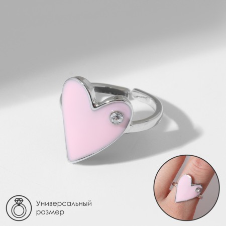 Ring "Heart" is smooth, pink color in silver, dimensionless