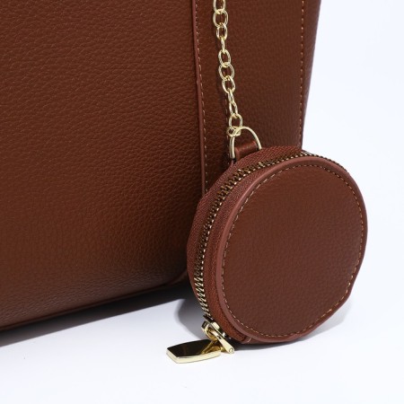 Bag Women's Tout with zipper, brown color-3