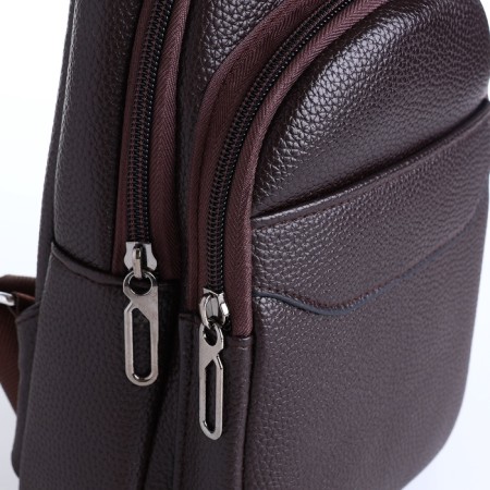 Male sling bag made of artificial leather, brown color-4