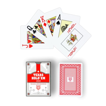 Plastic Plastic Cards "Texas Hold`em", 30 μm, 8.8 x 6.3 cm, red shirt