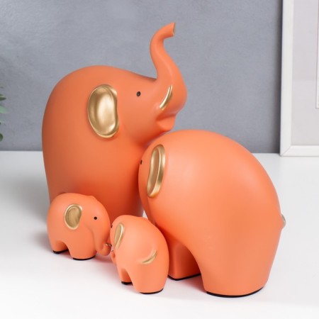 Souvenir ceramics "Four elephants" Orange set 4 pcs 7.5x9.5 17x21 27x22.5 cm-3