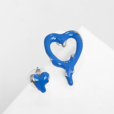 Earms Emal "melting" hearts, blue color in silver-2