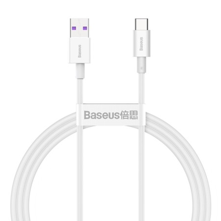Cable Baseus, Type -C - USB, 6 A, 66W, TPE braid, 1 m, white-1