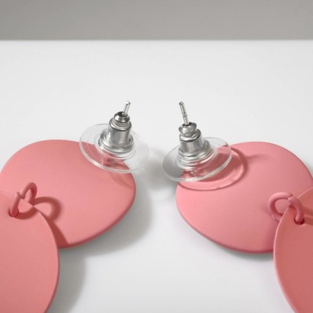 Earrings Metal "Lady" circles, duo, pink color-2