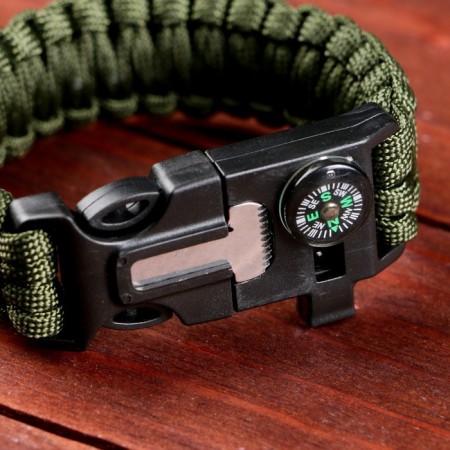 4B1 survival bracelet (paracord, compass, whistle, fire), dark green, 25.5 × 2.5cm, 3m-3