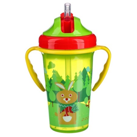 Baby chipper with silicone tube, 300 ml., With handles, green color-2