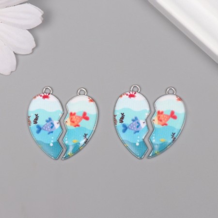 Decor for creativity metal, enamel "Fish in love" set 2 pcs 3x2.8 cm-3