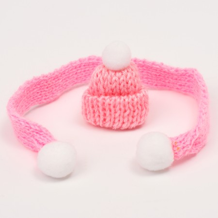 Knitted hat and scarf for toys, pink color-3