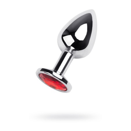 Anal plug Metal by Toyfa, silver, ruby, 8 cm, d = 3.5 cm