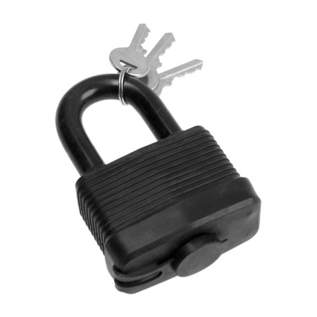Castle with a hinged lockland, 65 mm, moisture -proof, short handle, 2 keys, black color