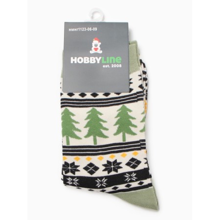 Male socks "Christmas trees and snowflakes", green color, rr 39-44-2