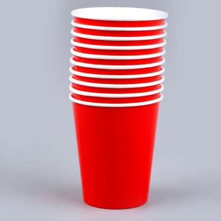 A single -single -paper cup is plain, red color, volume 250 ml, set 10 pieces-1