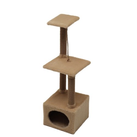 House for cats with two shelves, oval entrance, jute, 37 x 37 x 111 cm, beige-3