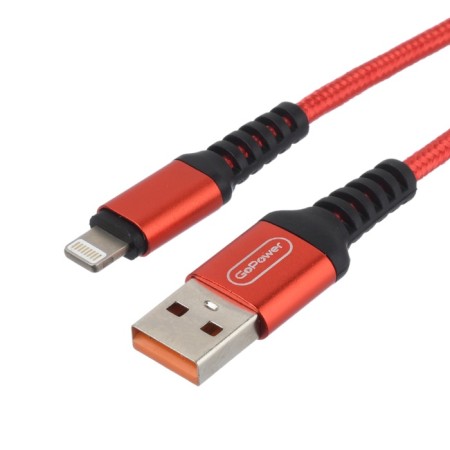 Gopower GP02L, Lightning - USB, 2.4 A, 1 m, data transfer, nylon, red-1