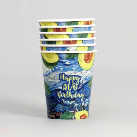 A one -time paper glass Happy Avo Birthday, set 6 pcs, 250 ml-2