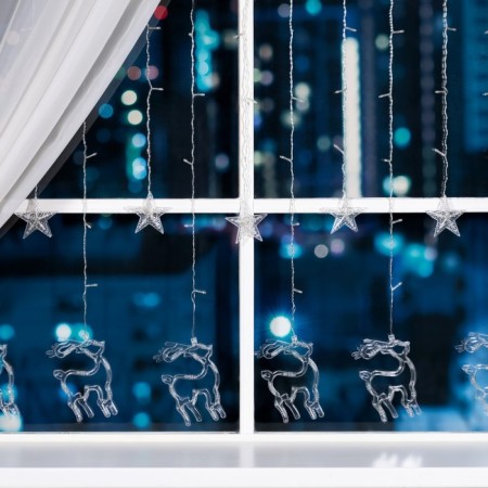 Garland “fringe” 2.4 × 0.9 m with nozzles “deer”, ip20, transparent thread, 138 LED, white glow, 8 modes, 220 V-1