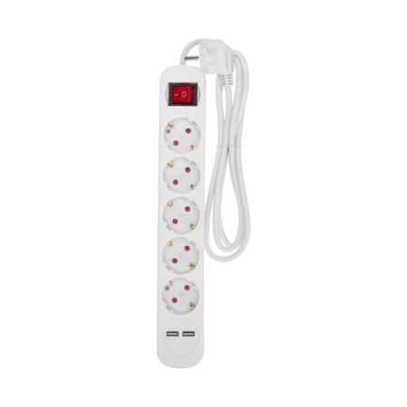 Extension cord Standard 5 nests, 1.5m, 3x1.0mm², s/s, with a switch, 2 USB, white rexant