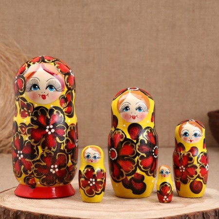 Matryoshka "Chamomile", yellow, 5-doll, 19 cm
