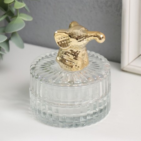 Casket Glass, ceramics "Golden Elephant" 7.8x7.8x9 cm