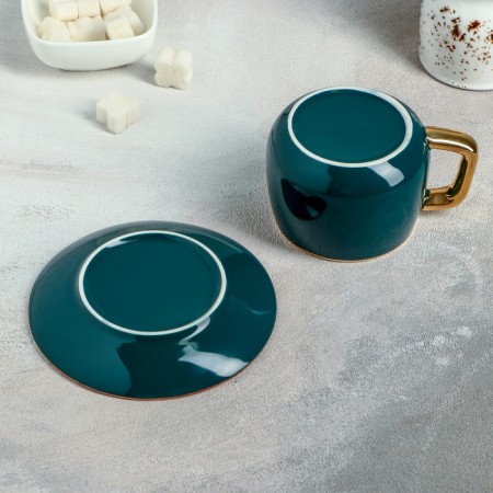 Tea couple ceramic "Emerald", 2 items: a cup 300 ml, a saucer d = 13.5 cm-2