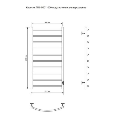 Electric towel "Sanprise" Classic P10, 500x1000 mm, left/right, chromium-3