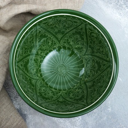 Rishtan ceramics "Patterns", 18 cm, large, green-2