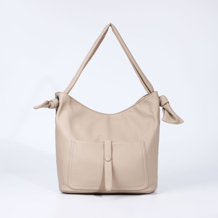 Luggage bag on lightning, 2 outer pockets, beige color