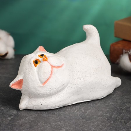 Копилка "Кот толстяк на животе" белый, 10х18х9см-1