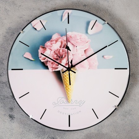 Wall clock, series: interior, "pink horn", smooth move, d-30 cm