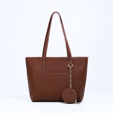 Bag Women's Tout with zipper, brown color