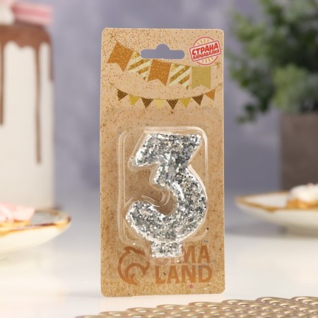 Candle in the cake "Square", number "3", silver, 6.5x4-2