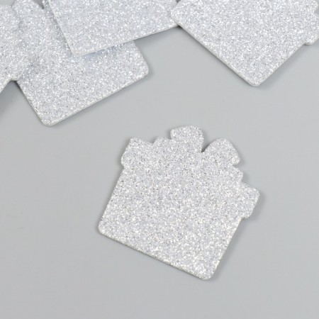 Decor "Gift" silver 4 cm set 5 pcs foam glitter