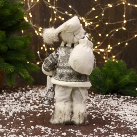 Santa Claus "in a striped scarf and with a flashlight" 30 cm, gray-white-2
