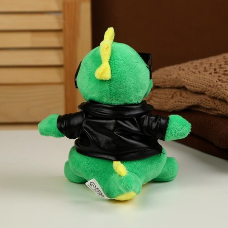 Soft toy "Dragon", in a black jacket and glasses, 15 cm, green color-4