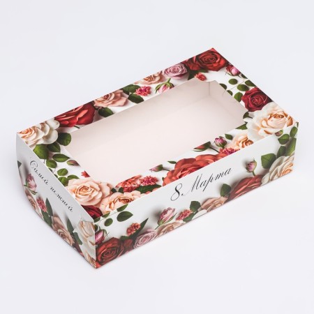 Folding box with a window for marshmallows "March 8, roses", 25 x 15 x 7 cm-3