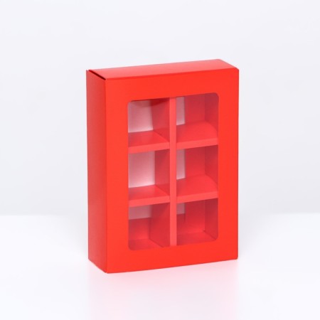 Box for sweets 6 pcs, scarlet, 13.7 x 9.85 x 3.86 cm
