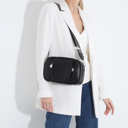 Cross-Bodi bag on zippers, external pocket, black color-7