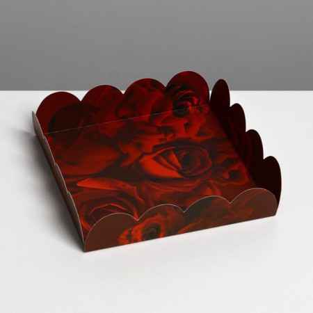 Cookie box, confectionery packaging with PVC lid, "roses", 13 x 13 x 3 cm-2