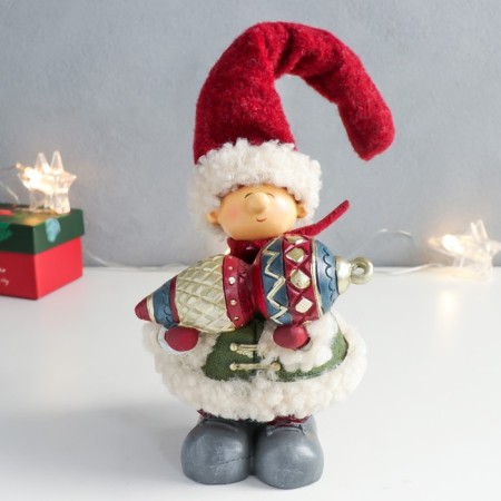 Polystone souvenir "Dwarf in a red cap with a Christmas tree toy" 10.5x12.5x27.5 cm