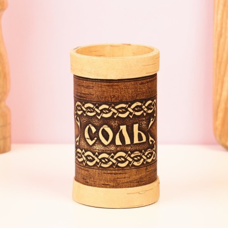 TUES for spices "Salt", high, 6x6x12 cm, birch bark-1