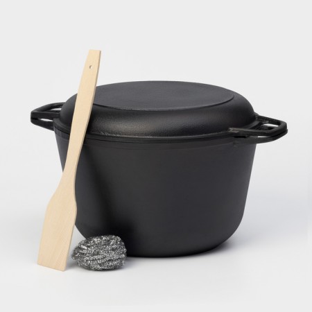 Cast iron pan Wild Kitchen, 6 liters, with a lid-skid, a shoulder blade and a sponge in the kit-9