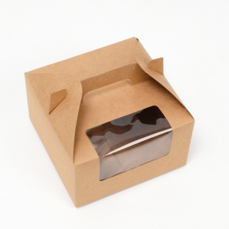 Folding box, with a window and a handle, craft, 16 x 16 x 9 cm-1