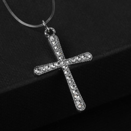 The pendant "on the fishing line" is smooth, white color in silver, 35 cm