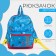 Baby backpack on a zipper, an external pocket, a reflective strip, blue color