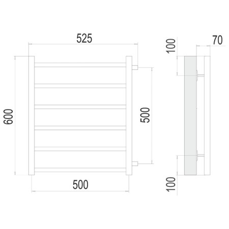 Water towel Terminus "Vega" P6, 500x600 mm, lateral connection, chrome-2