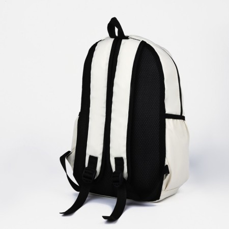 School backpack from textiles with a zipper, 3 pockets, wallet, white color-4