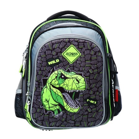 School backpack 40x33x15cm, ergonomic back, Across 410, gray/green-2
