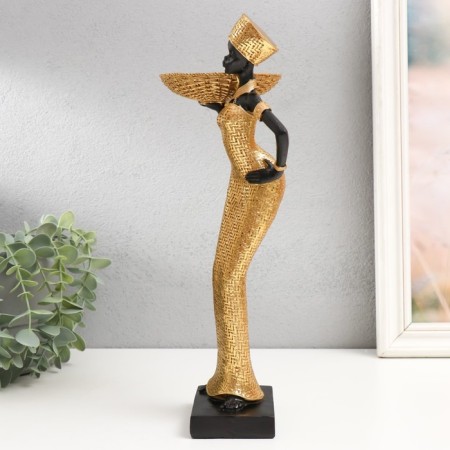 Souvenir Polystone stand "African with wicker basket" gold 33x16.5x10 cm-2