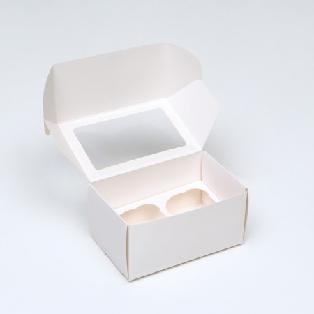 Box for 2 cupcake, white, with a window 16 x 10 x 8 cm-2